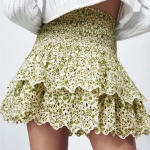 Green Zara Mini Floral Skirt